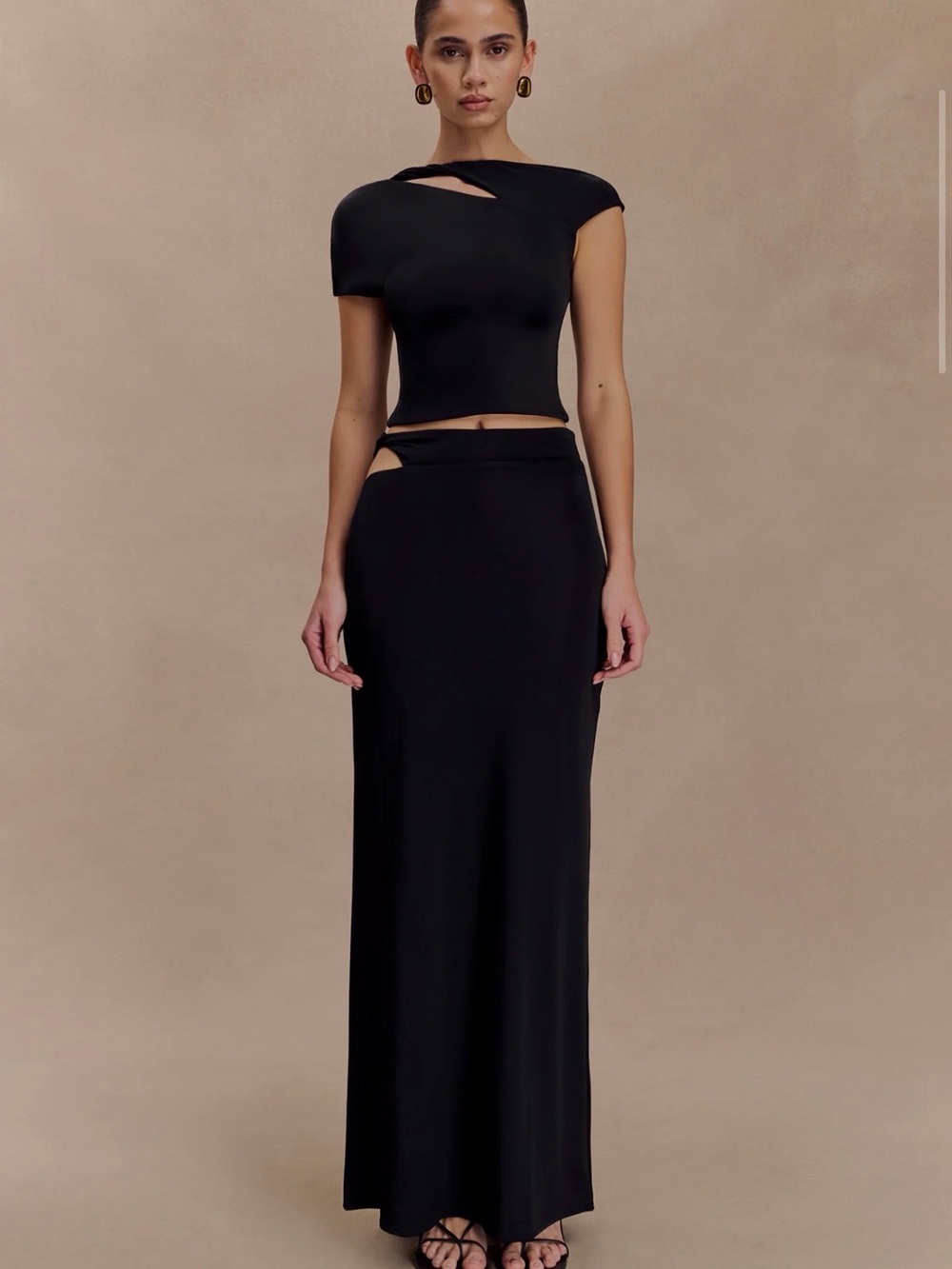Meshki Black Haven Silky Midi Skirt & matching twist top